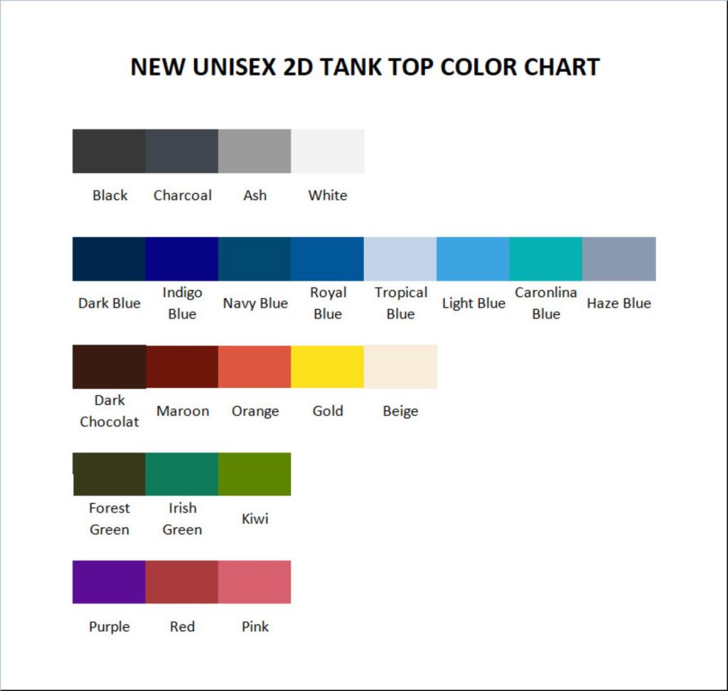 tank top color chart - Golden Retriever Gifts