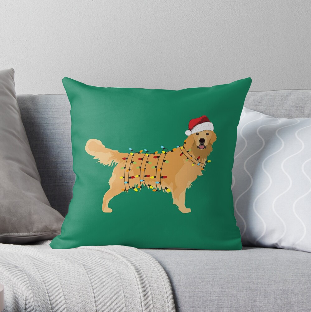 Golden Retriever Holiday Christmas Light Throw Pillow