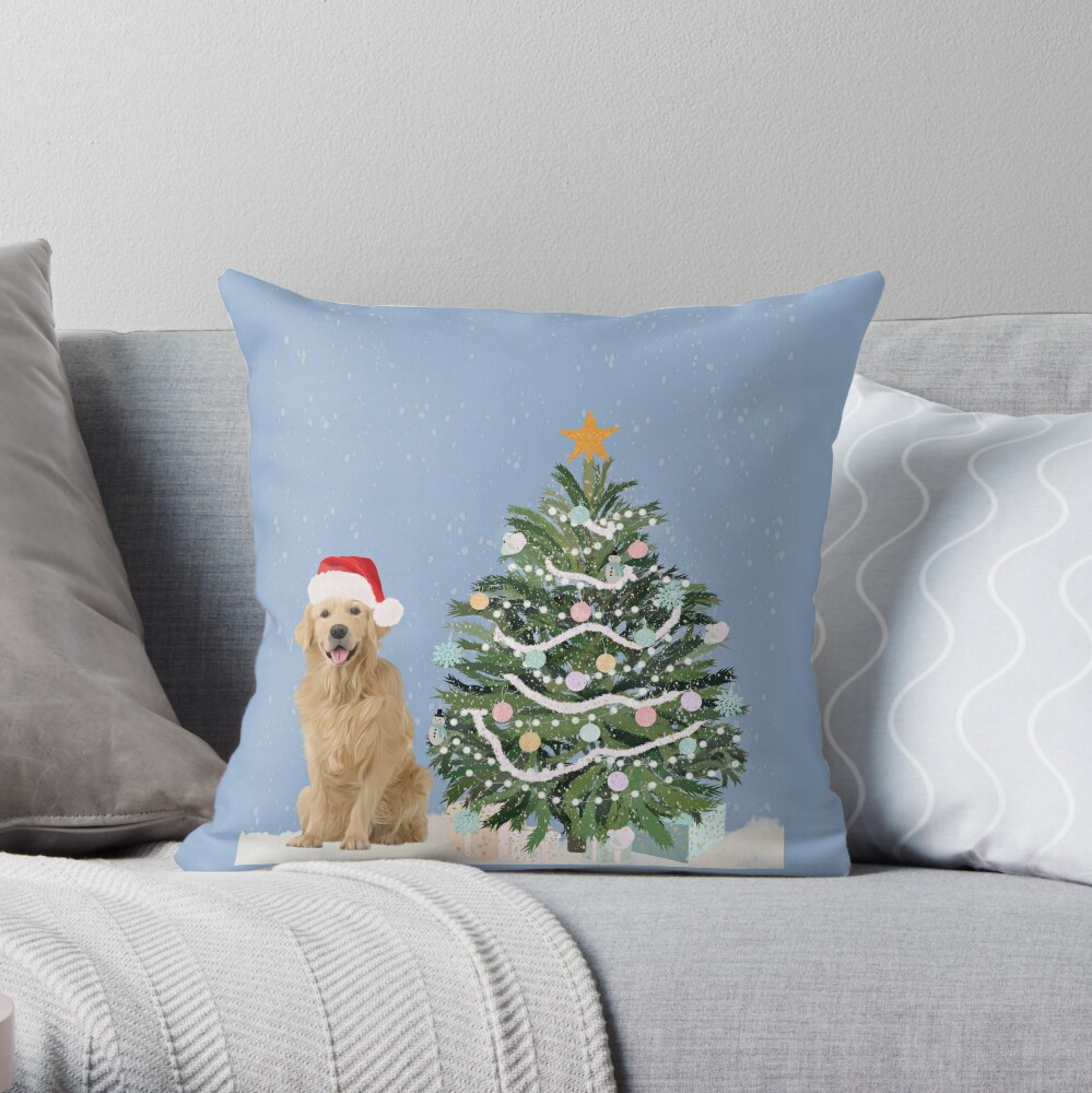 Golden Retriever Christmas Tree Throw Pillow