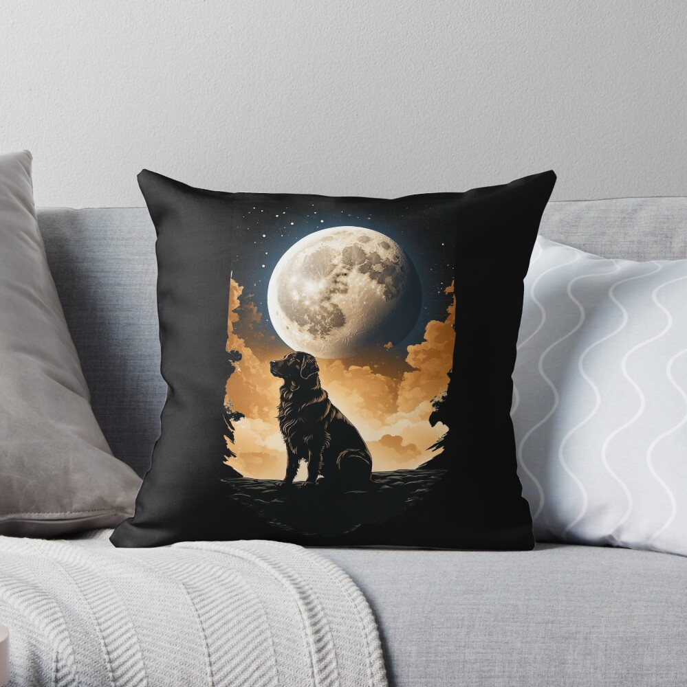 Dog Golden Retriever And Moon Throw Pillow