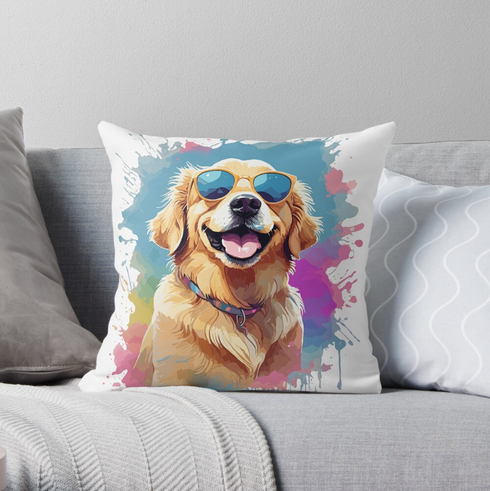 Cute Smiling Golden Retriever Funny Smiling Dog Throw Pillow