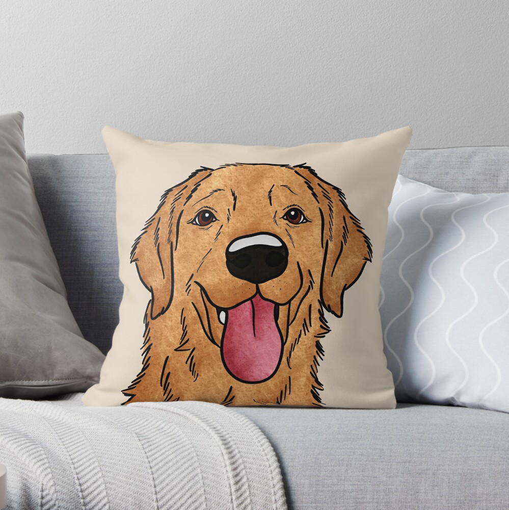 Happy Golden Retriever Throw Pillow