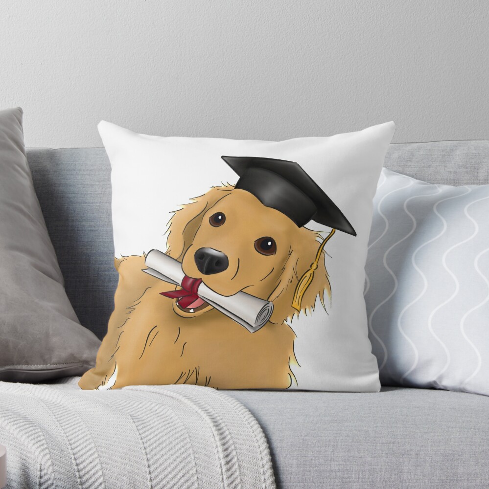 Cute Golden Retriever Graduating Throw Pillow