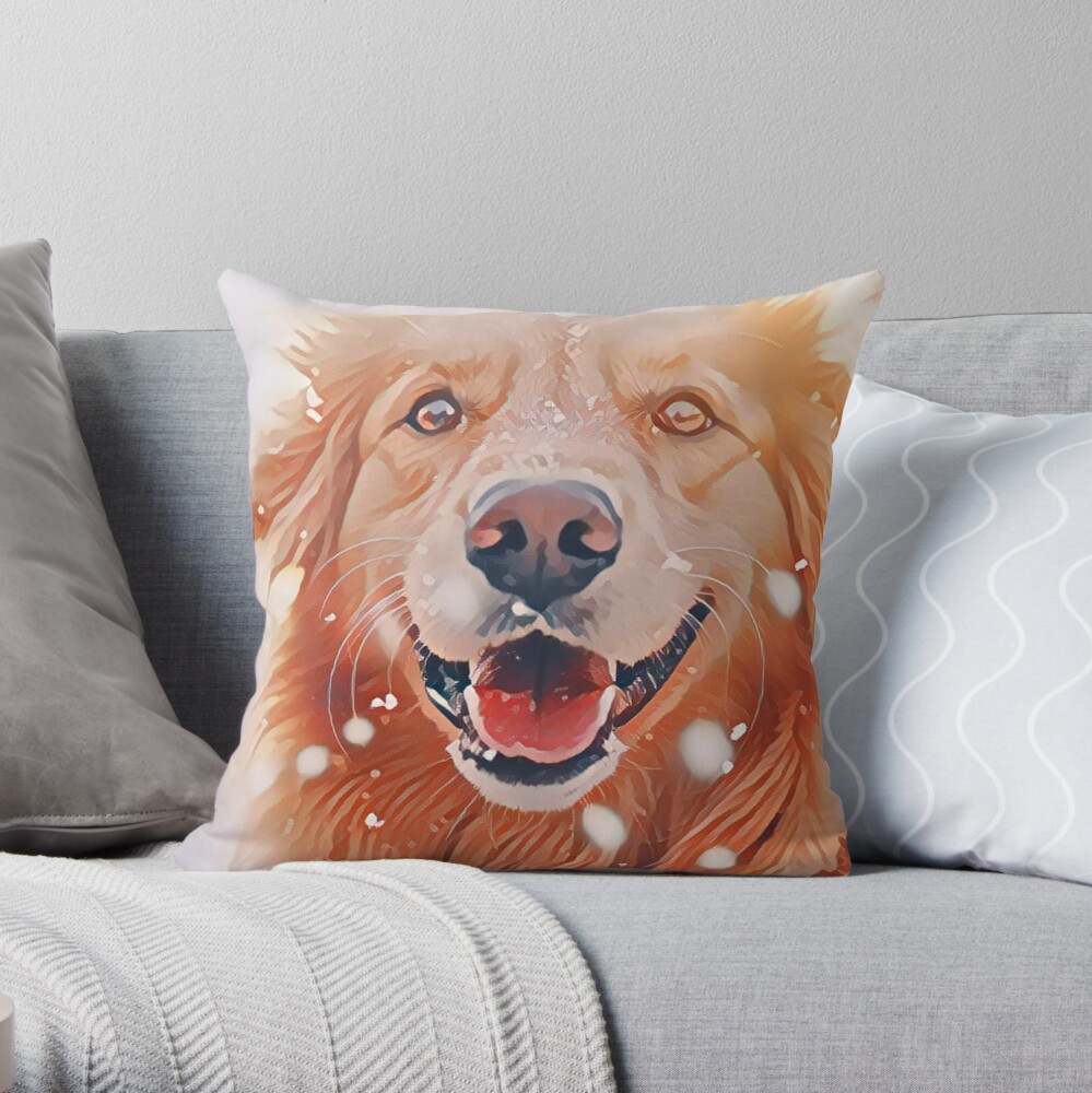 Snowy Golden Retriever Dog Throw Pillow