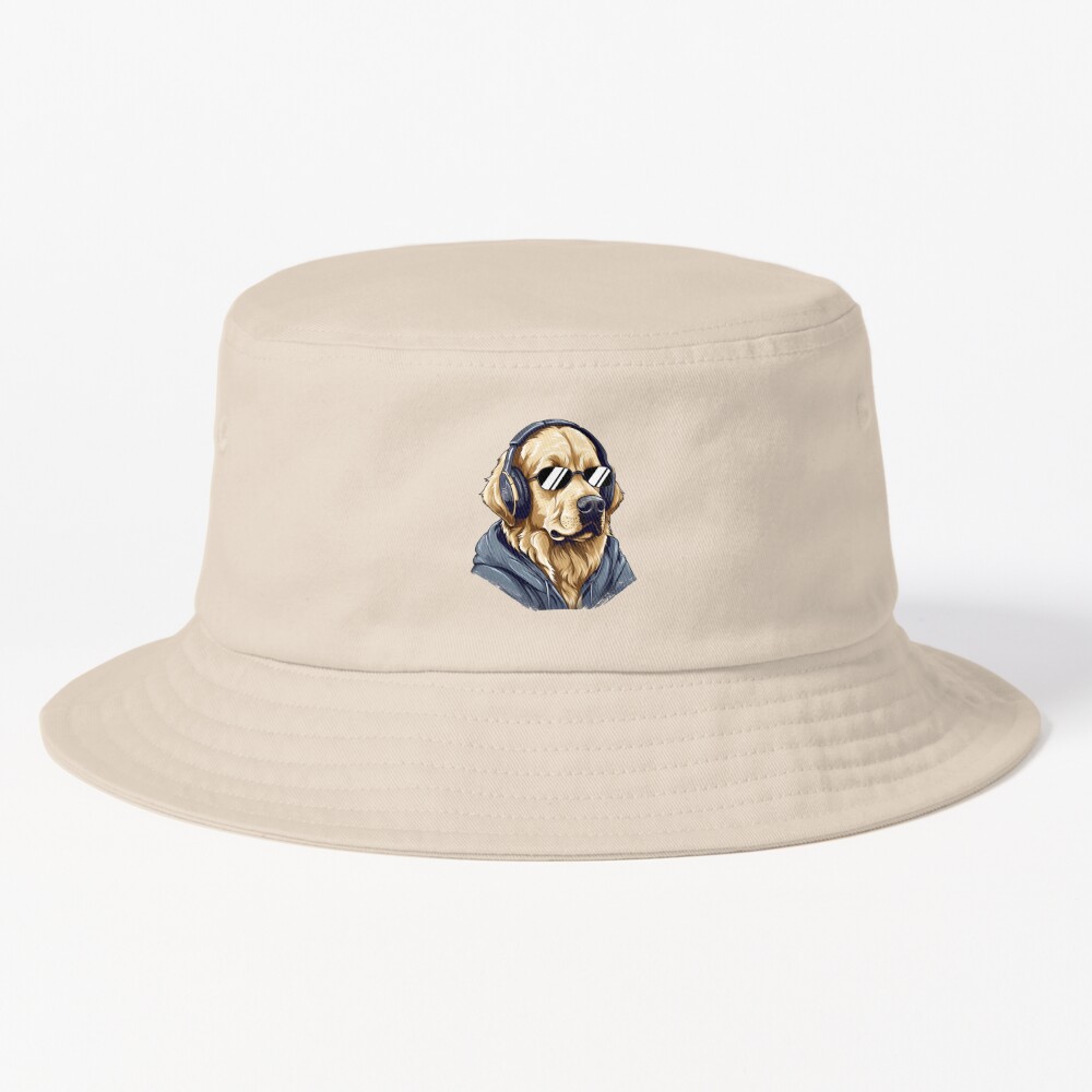 Cool Golden Retriever Dj Headset Sunglasses Bucket Hat