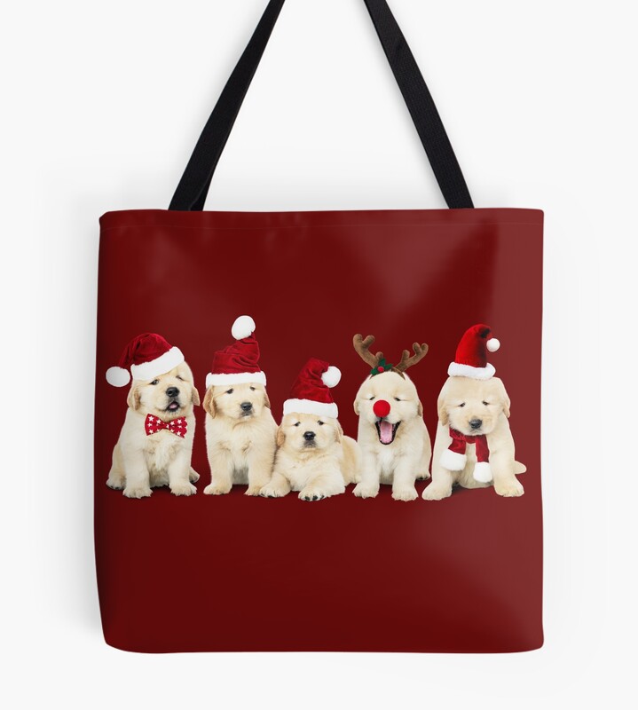 Xmas Golden Retriever Puppies Tote