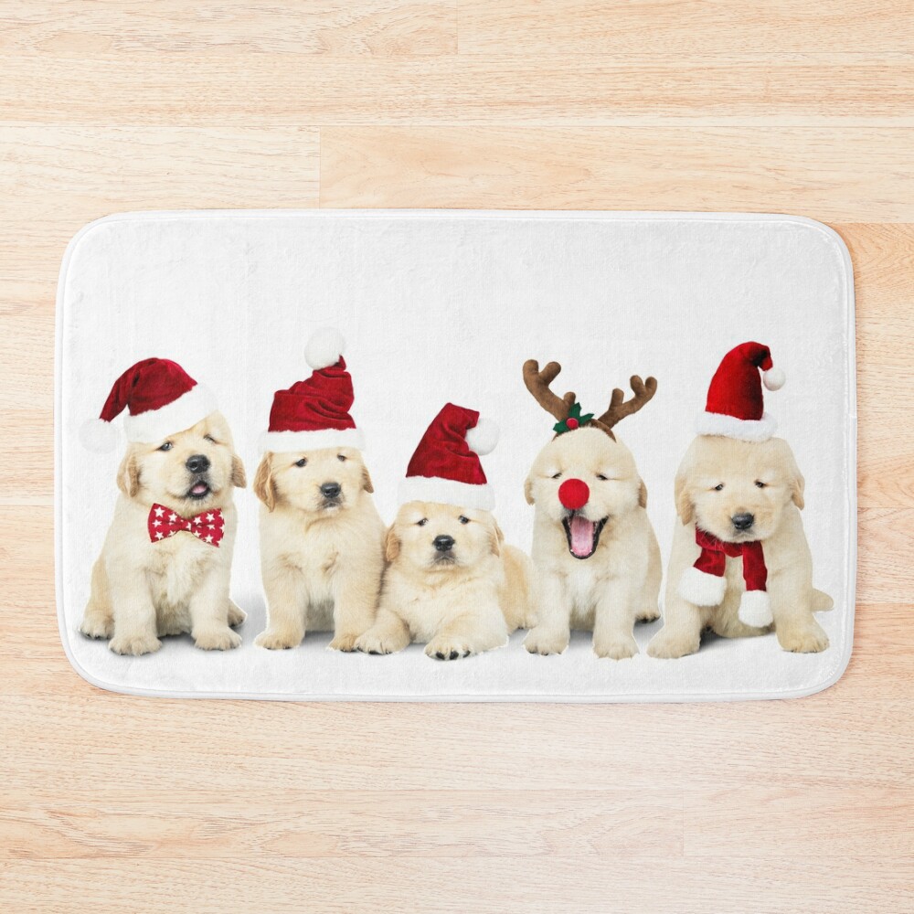 Xmas Golden Retriever Puppies Bath Mat