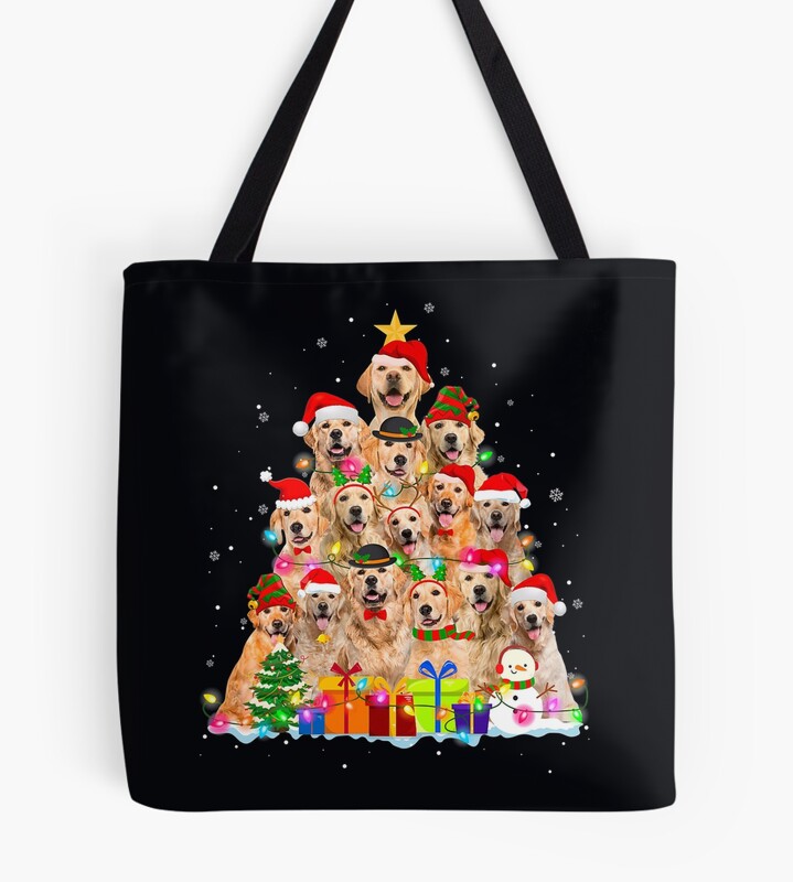 Christmas Pajama Golden Retriever Tree Tote