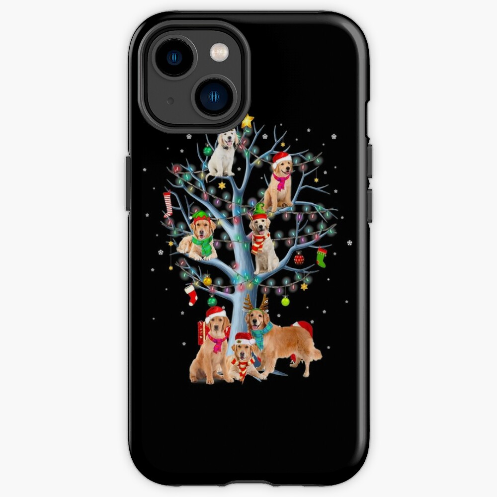 Cute Golden Retriever On Tree Christmas Phone Case