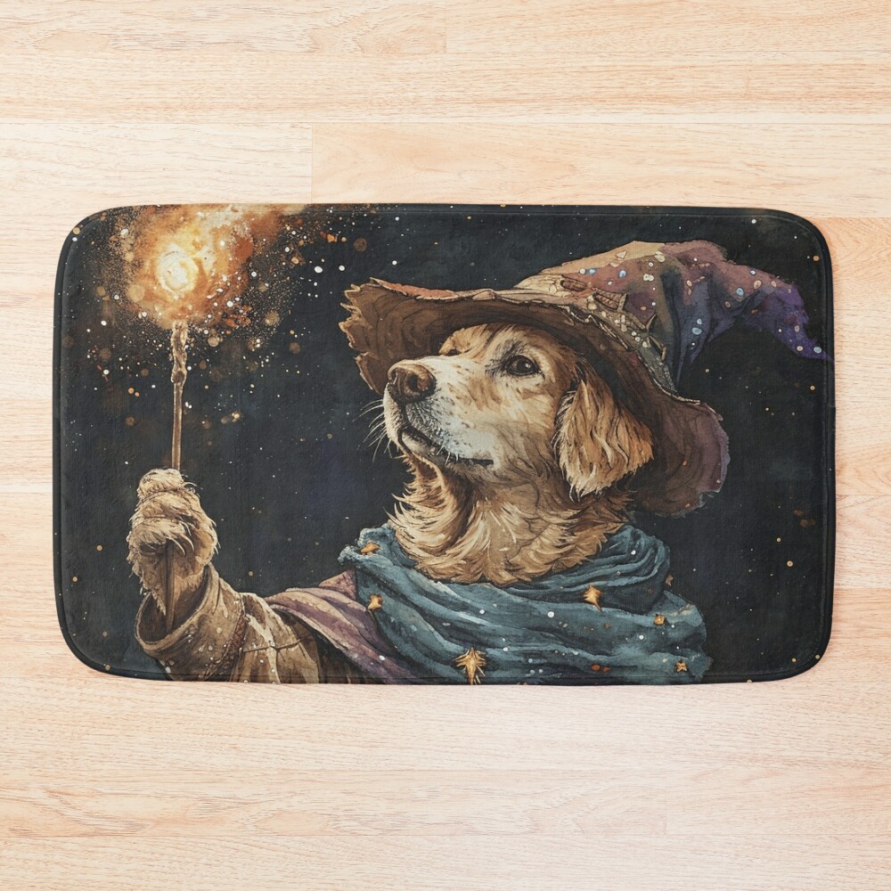 Golden Retriever Mage Practising Casting Bath Mat