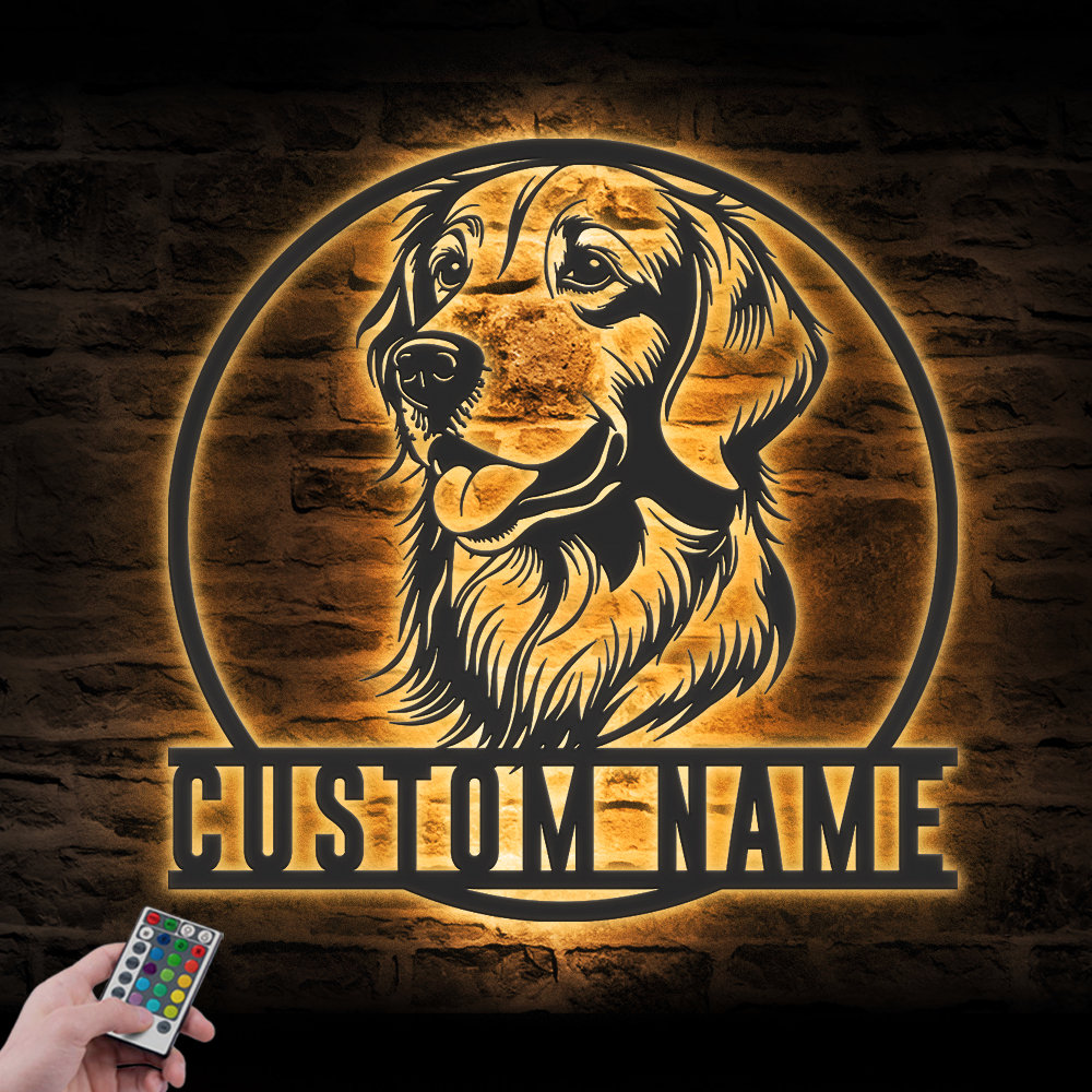 Personalized Golden Retriever Metal Sign With Lights